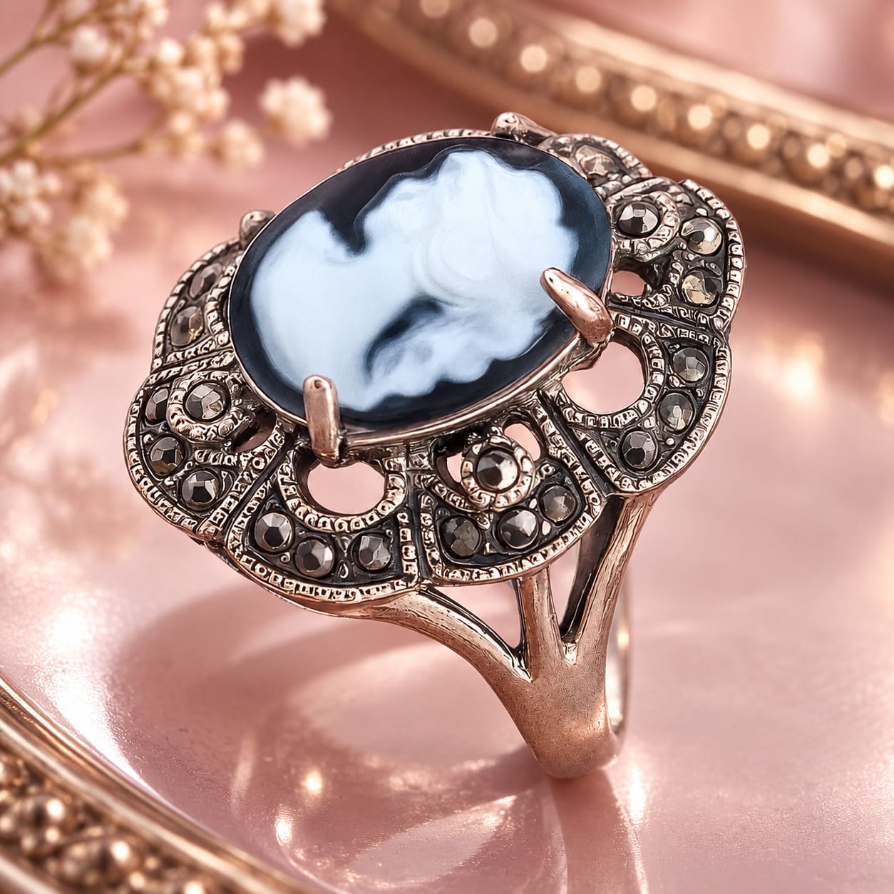 Bague Camée Blanche & Noire-