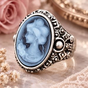 Bague Camée Bleue Ciel