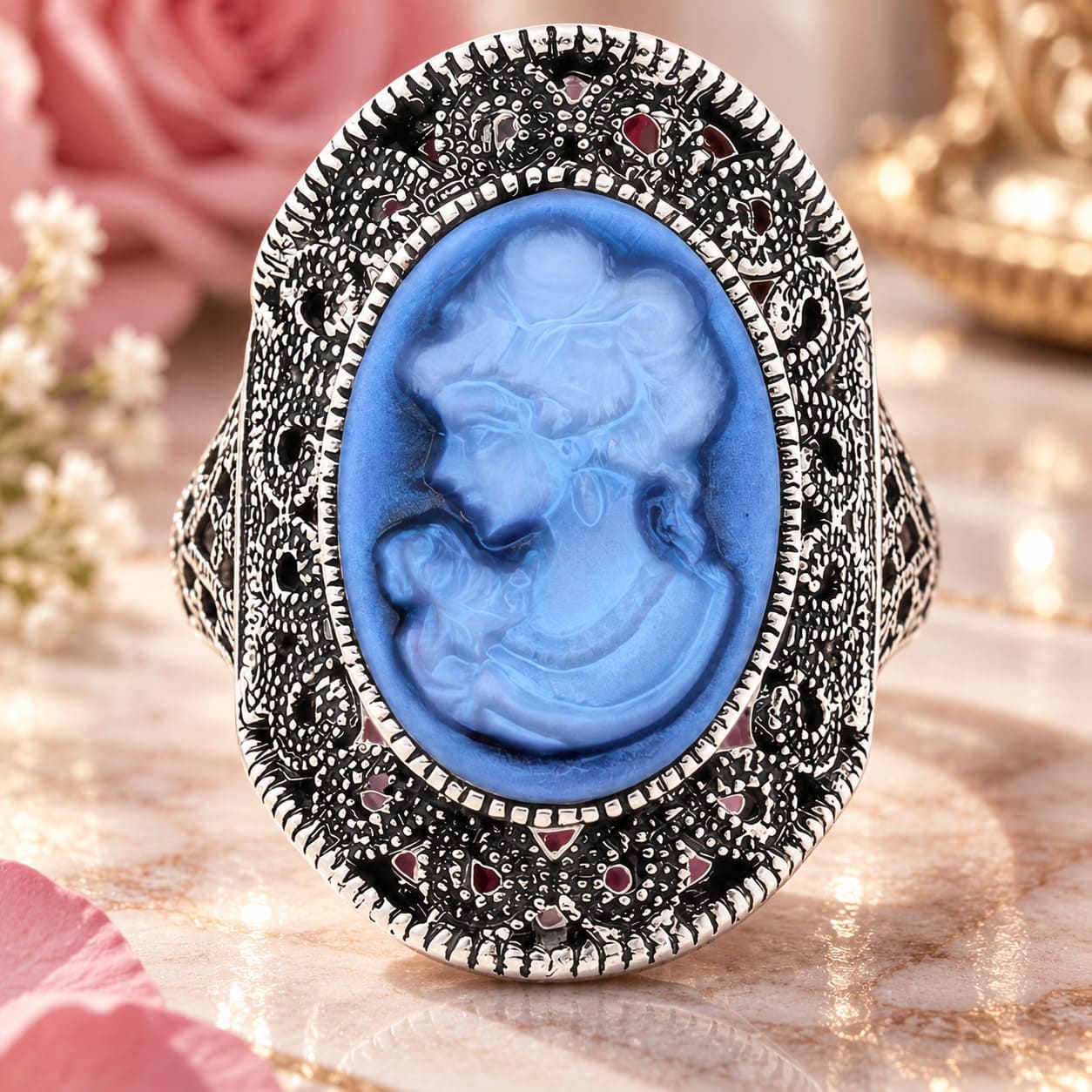 Bague Camée Bleue Profond