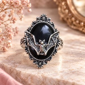 Bague Camée Gothique Noire - Chauve-Souris
