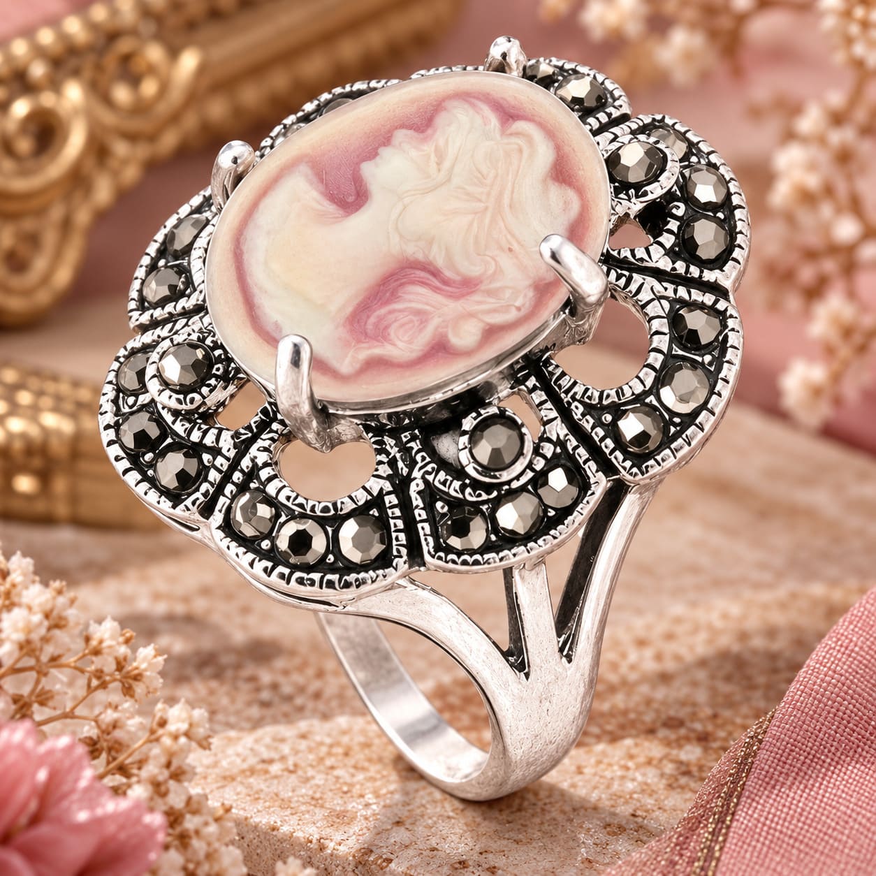 Bague Camée Marquise Rose