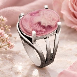 Bague Camée Rose Argentée