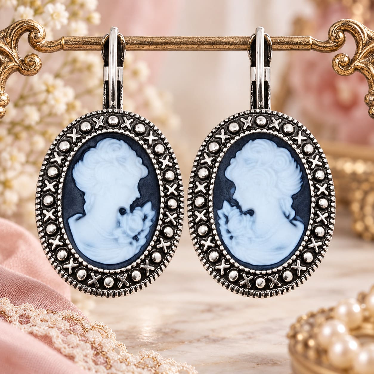 Boucles d'Oreilles Camée Fantaisie Rétro
