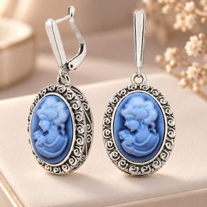 Boucles d'Oreilles Camées Bleues