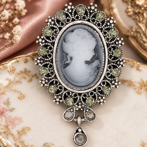 Broche Camée Gracieuse - Pierres Vertes