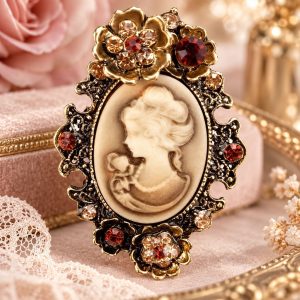 Broche Camée Rétro Fleurie