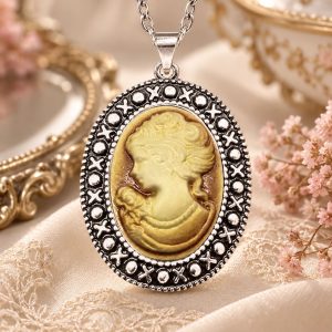Pendentif Camée Portrait Vintage - Jaune