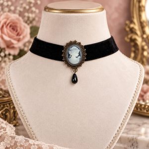 Pendentif Ras de Cou Camée Noir Et Blanc