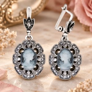 Boucles d'Oreilles Camée en Forme de Fleurs