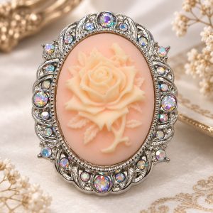 Broche Camée Motif Rose