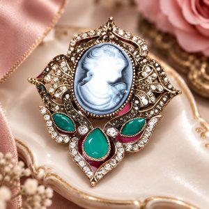 Broche Camée à Pierres Vertes