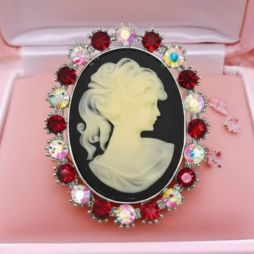 Broche Camée à Strass Multicolores