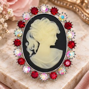 Broche Camée à Strass Multicolores