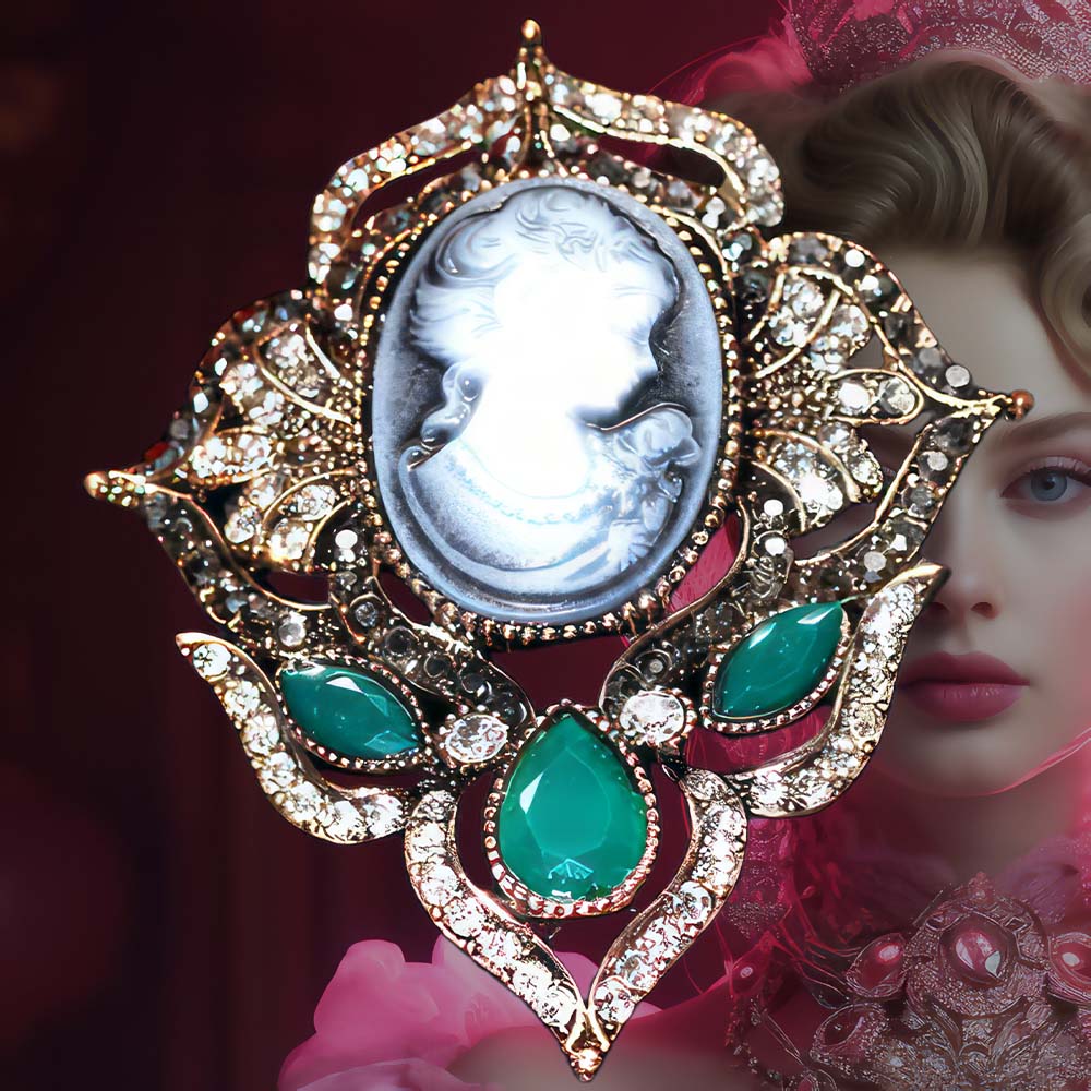 Broche Camée Métal Argenté Avec Pierre Bleue Et Strass - Neuf (sans Emballage)
