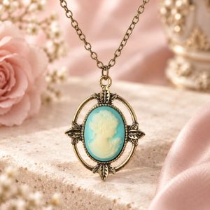 Collier Camée Bleu Ciel et Blanc