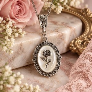 Collier Camée Style Victorien Gothique – Motif Rose