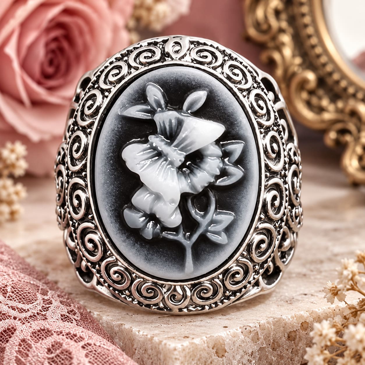 Bague Camée Fleurs